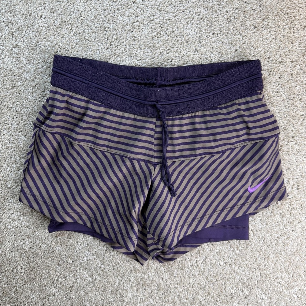 Nike Shorts Womens Small Purple Striped Dri-FIT Lined Running Athletic Gym